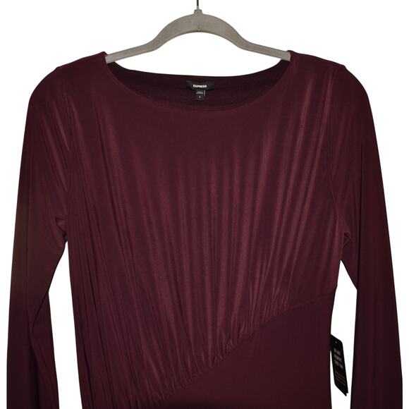 EXPRESS NEW $88 Purple Long‎ Sleeve Ruched Maxi Dress Asymmetrical Detail Small - Picture 3 of 4